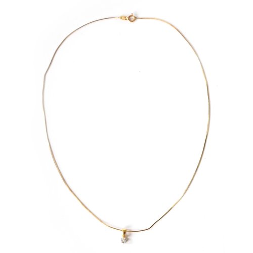 182 - AN 18CT GOLD AND DIAMOND SOLITAIRE NECKLACE with woven box chain and 0.3ct brilliant cut diamond, to... 