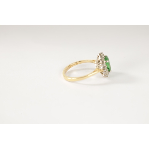 190 - AN 18CT.750 HALLMARKED YELLOW GOLD CLUSTER SET PERIDOT AND DIAMOND DRESS RING the centre oval facete... 