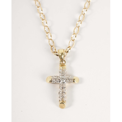 192 - A 9CT YELLOW GOLD AND DIAMOND ENCRUSTED PENDANT NECKLACE with canted cross setting on an oval open l... 