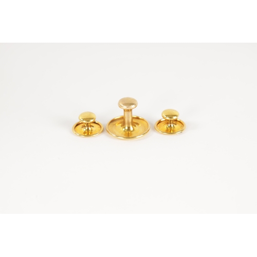 199 - A BOXED SET OF THREE 9CT GOLD GENTLEMAN’S DRESS STUDS in fitted labelled leather box. 1.96g