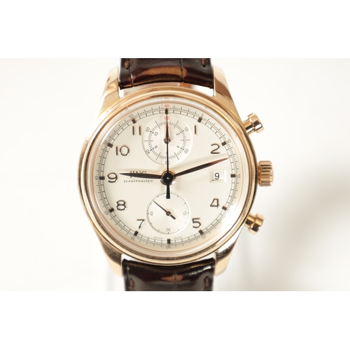 212 - A GENTLEMAN’S 18CT ROSE GOLD IWC PORTUGIESER CHRONOGRAPH CLASSIC on the original alligator strap wit... 