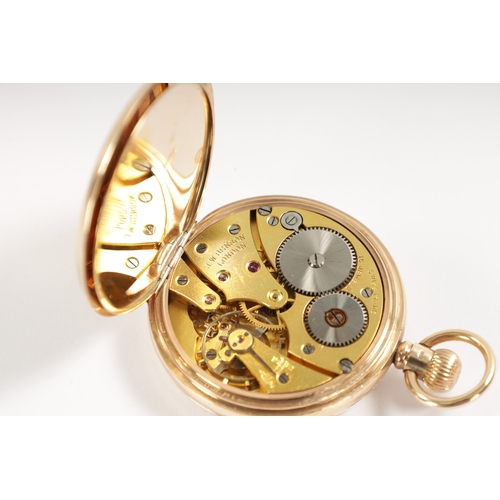 214 - J.W. BENSON, LONDON. A 9CT GOLD OPEN FACED POCKET WATCH the enamel dial with Roman numerals and subs... 