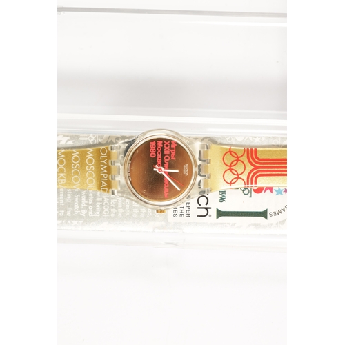 218 - A COLLECTION OF FIVE SPECIAL EDITION SWATCH WATCHES celebrating the Olympic Games, all unused and in... 