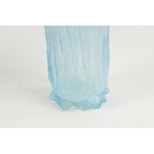 22 - A RENE LALIQUE OPALESCENT AND BLUE STAINED 'EUCALYPTUS' FLARED NECK GLASS VASE with all-round moulde... 