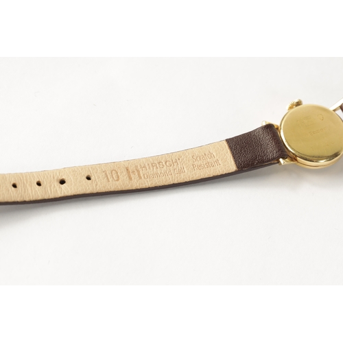 227 - A VINTAGE 18CT GOLD LADIES PIAGET WRISTWATCH with manual wind movement on a later leather strap. (17... 