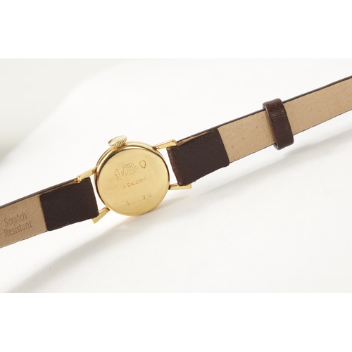 227 - A VINTAGE 18CT GOLD LADIES PIAGET WRISTWATCH with manual wind movement on a later leather strap. (17... 