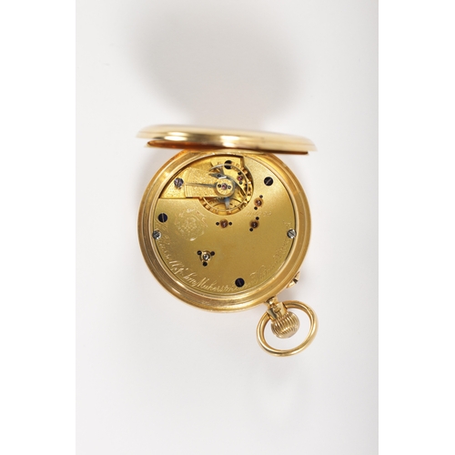 229 - THOMAS RUSSELL & SON, LIVERPOOL. AN 18CT GOLD HALF HUNTER QUARTER POCKET WATCH having a white enamel... 