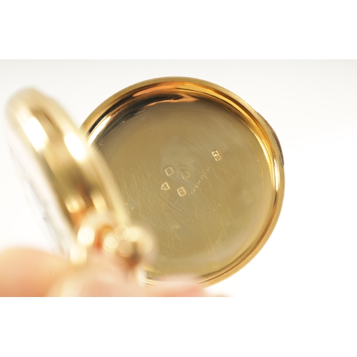 229 - THOMAS RUSSELL & SON, LIVERPOOL. AN 18CT GOLD HALF HUNTER QUARTER POCKET WATCH having a white enamel... 