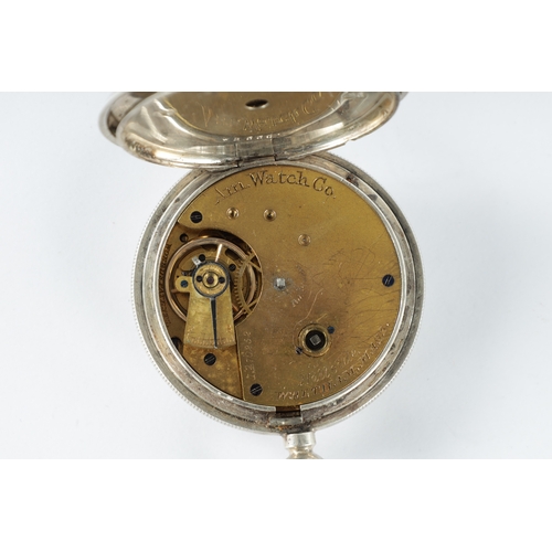 235 - A LATE 19TH CENTURY FIRST WALTHAM USA SILVER CASED POCKET WATCH with white enamel dial with Roman ch... 