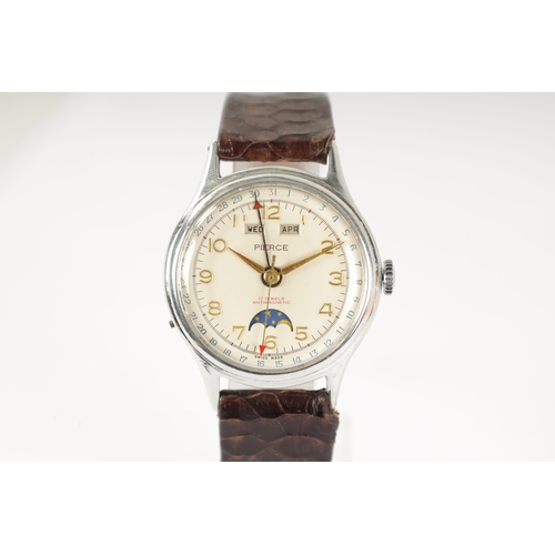 236 - A GENTLEMAN’S PIERCE STEEL CASED TRIPLE CALENDAR WITH MOON PHASE the steel case enclosing a silvered... 