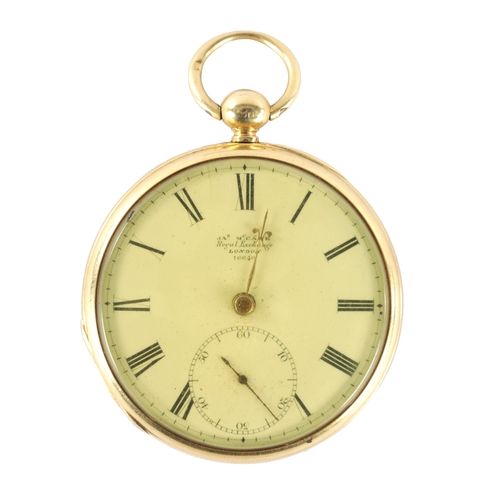 237 - JAMES MCCABE, ROYAL EXCHANGE, LONDON. AN 18CT GOLD OPEN FACED POCKET WATCH the back cover with guill... 