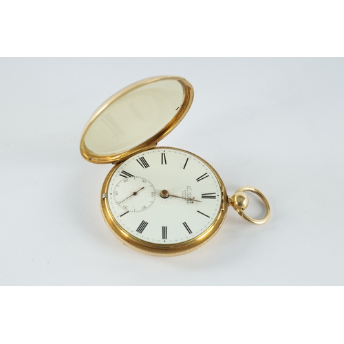 237 - JAMES MCCABE, ROYAL EXCHANGE, LONDON. AN 18CT GOLD OPEN FACED POCKET WATCH the back cover with guill... 