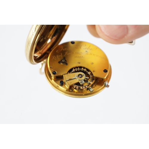 237 - JAMES MCCABE, ROYAL EXCHANGE, LONDON. AN 18CT GOLD OPEN FACED POCKET WATCH the back cover with guill... 