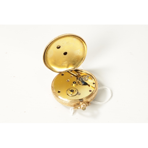 238 - A CONTINENTAL 14CT GOLD OPEN FACED POCKET WATCH with foliate embossed case and tri-coloured dial wit... 