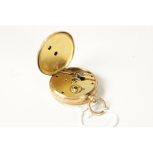 238 - A CONTINENTAL 14CT GOLD OPEN FACED POCKET WATCH with foliate embossed case and tri-coloured dial wit... 