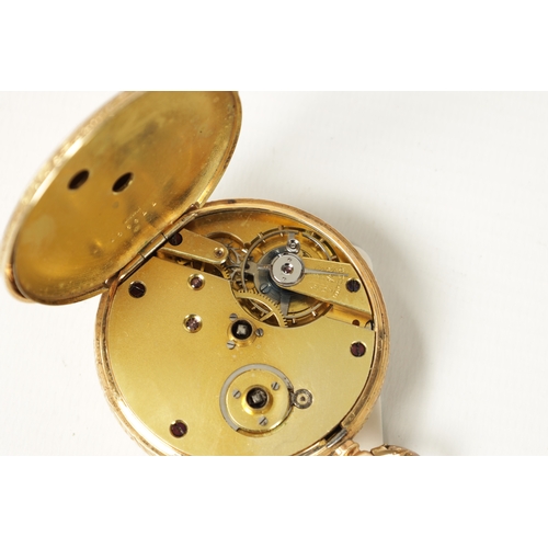 238 - A CONTINENTAL 14CT GOLD OPEN FACED POCKET WATCH with foliate embossed case and tri-coloured dial wit... 