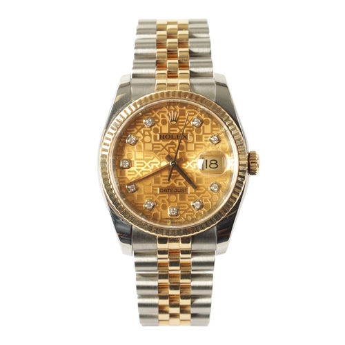 239 - A GENTLEMAN’S STEEL AND 18CT GOLD ROLEX OYSTER PERPETUAL DATEJUST WRISTWATCH with champagne jubilee ... 