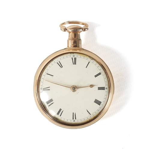 242 - SAMUEL BROTHERS, LIVERPOOL. AN 18CT GOLD PAIR CASED VERGE POCKET WATCH with enamel dial and gold han... 