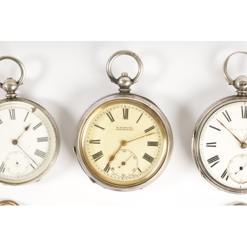 243 - A COLLECTION OF EIGHT SILVER CASED OPEN FACE GENTLEMAN’S POCKET WATCHES with key wound chain driven ... 