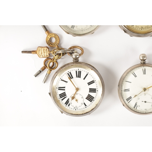 243 - A COLLECTION OF EIGHT SILVER CASED OPEN FACE GENTLEMAN’S POCKET WATCHES with key wound chain driven ... 