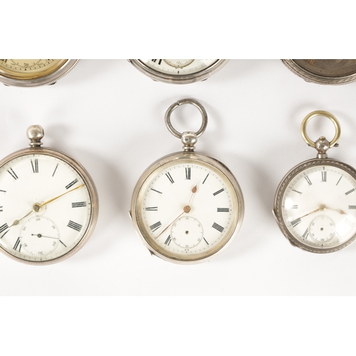 243 - A COLLECTION OF EIGHT SILVER CASED OPEN FACE GENTLEMAN’S POCKET WATCHES with key wound chain driven ... 