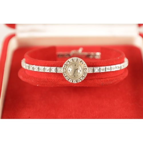 245 - AN 18CT .750 WHITE GOLD LADIES OMEGA DIAMOND ENCRUSTED COCKTAIL WRISTWATCH the bezel set with 16 sto... 