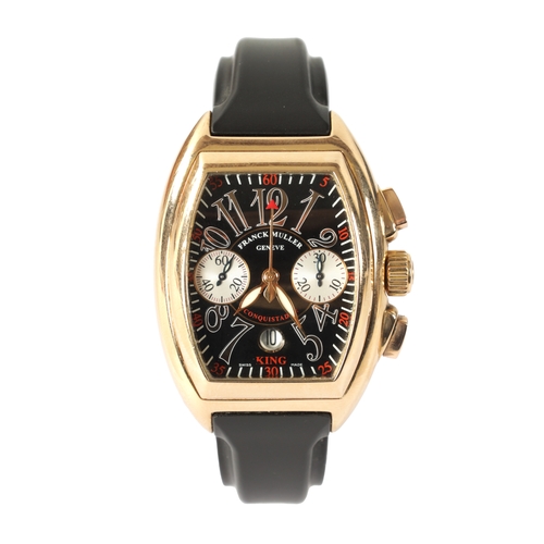 246 - FRANCK MULLER, REF 8002CC KING CONQUISTADOR 18CT GOLD TONNEAU-SHAPED AUTOMATIC CHRONOGRAPH WRISTWATC... 