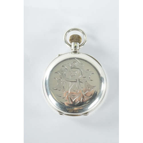 250 - AN EARLY 20TH CENTURY SILVER OPEN FACE CHRONOGRAPH POCKET WATCH the enamel dial with Roman numerals,... 