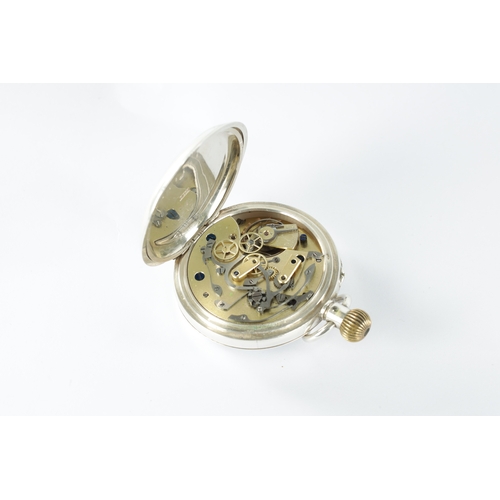 250 - AN EARLY 20TH CENTURY SILVER OPEN FACE CHRONOGRAPH POCKET WATCH the enamel dial with Roman numerals,... 