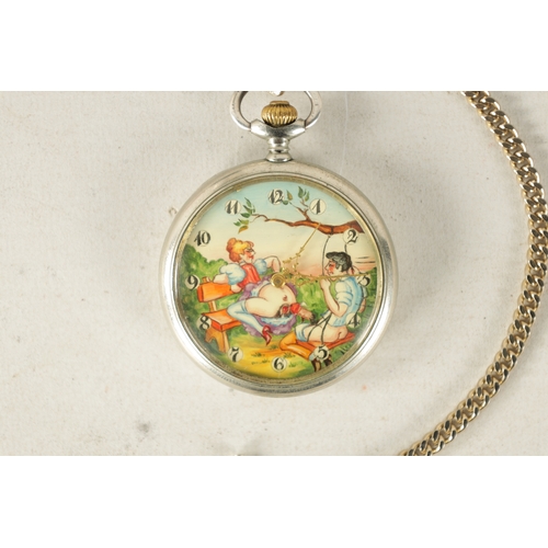 251 - AN EROTIC NOVELTY DOXA POCKET WATCH the nickel case enclosing a erotic automaton scene fronting a ke... 