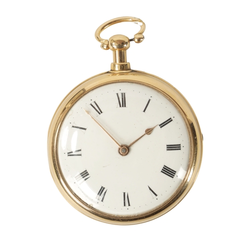 252 - HENRY SANDERSON, LONDON. AN 18CT GOLD PAIR CASED POCKET WATCH with enamel dial and gold hands fronti... 