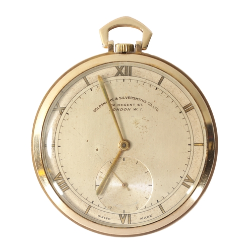 254 - A 1950S 9CT GOLD OPEN FACED POCKET WATCH the silvered dial with Roman hour markers, signed centre an... 