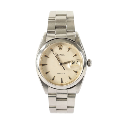 258 - A 1960'S GENTLEMAN'S STEEL ROLEX OYSTER DATE PRECISION WRIST WATCH the steel case enclosing a champa... 