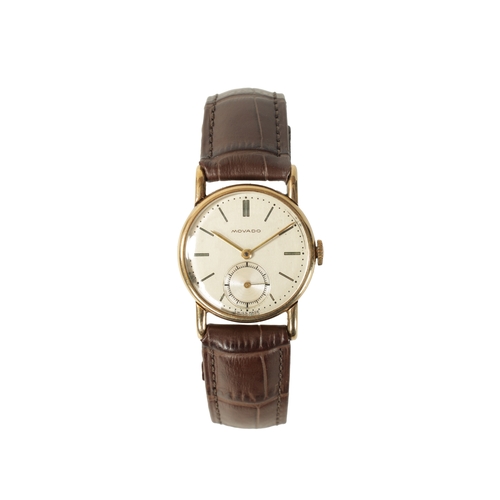 259 - A GENTLEMAN’S 9CT GOLD MOVADO WRISTWATCH with gold buckle and later crocodile leather strap. The gol... 