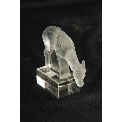 26 - A LALIQUE CLEAR GLASS PAPERWEIGHT OF A DEER on a rectangular base - etched to the base 'R.LALIQUE FR... 