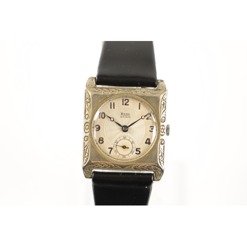 261 - A 1930’S RONE SIXTEEN SQUARE NICKEL CASED WRISTWATCH the case with foliate engraved border enclosing... 