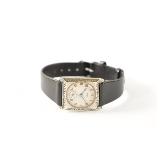 261 - A 1930’S RONE SIXTEEN SQUARE NICKEL CASED WRISTWATCH the case with foliate engraved border enclosing... 