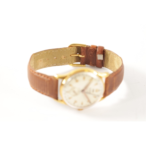 262 - A VINTAGE ROAMER CALENDAR GOLD PLATED WRISTWATCH having a silvered dial with gilt Arabic numerals an... 