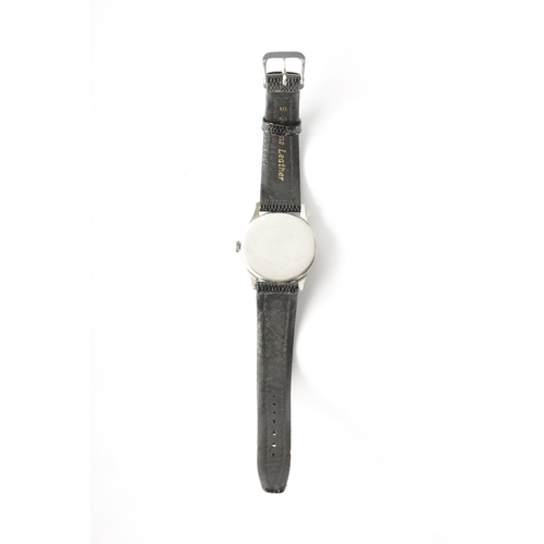 263 - A GENTLEMAN’S 1950’S STEEL OMEGA “BULLS EYE” WRISTWATCH on black leather strap. The steel case enclo... 