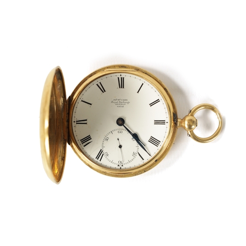 264 - JAMES MCCABE, ROYAL EXCHANGE, LONDON. AN 18CT GOLD FULL HUNTER POCKET WATCH the sprung cover conceal... 