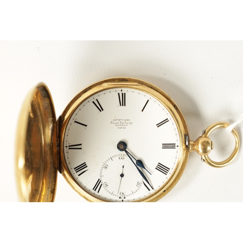 264 - JAMES MCCABE, ROYAL EXCHANGE, LONDON. AN 18CT GOLD FULL HUNTER POCKET WATCH the sprung cover conceal... 