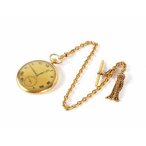 265 - AN 18CT GOLD OPEN FACED ROLEX POCKET WATCH AND CHAIN the case with an engine-turned and enamel back ... 