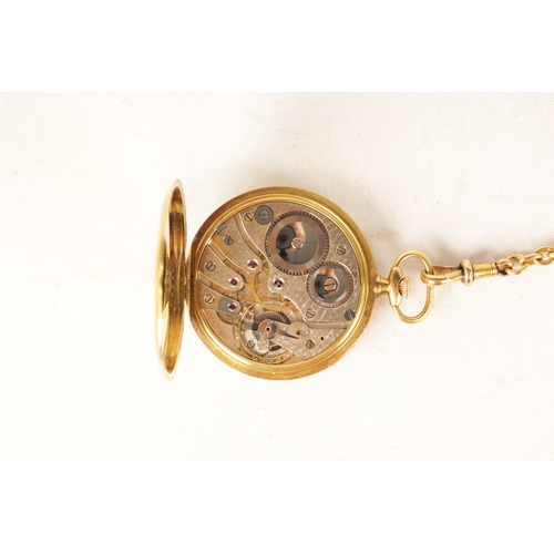 265 - AN 18CT GOLD OPEN FACED ROLEX POCKET WATCH AND CHAIN the case with an engine-turned and enamel back ... 