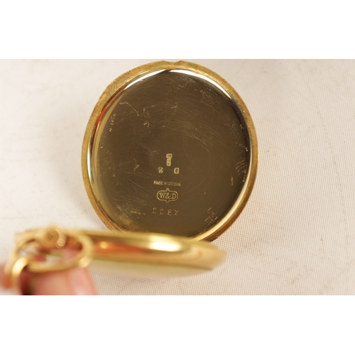 265 - AN 18CT GOLD OPEN FACED ROLEX POCKET WATCH AND CHAIN the case with an engine-turned and enamel back ... 