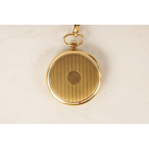 265 - AN 18CT GOLD OPEN FACED ROLEX POCKET WATCH AND CHAIN the case with an engine-turned and enamel back ... 