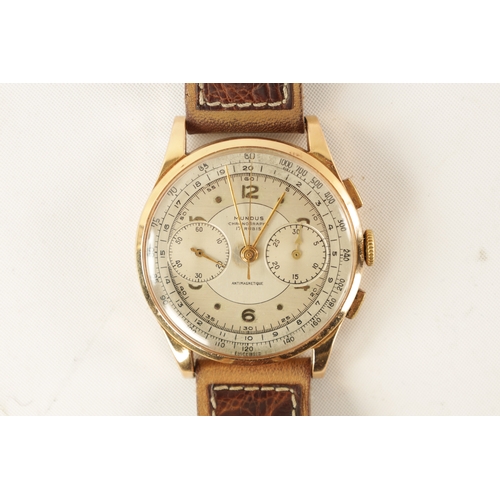 266 - A GENTLEMENS MUNDUS 18K ROSE GOLD CENTRE SECONDS CHRONOGRAPH WRISTWATCH the silvered dial with dot h... 