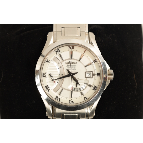 267 - A GENTLEMAN’S STEEL SEIKO PREMIER KINETIC DIRECT DRIVE WRISTWATCH the silvered dial with Roman numer... 