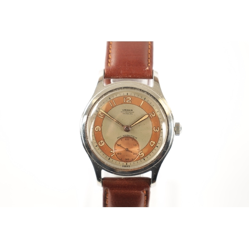 269 - A GENTLEMAN’S 1950’S STEEL URANIA INCABLOC WRISTWATCH having a two-tone 'bullseye' dial with luminou... 