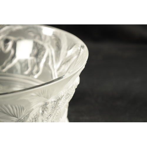 27 - A LALIQUE CLEAR AND FROSTED GLASS JUNGLE BOWL decorated with cheetahs and palm leaf decoration -engr... 