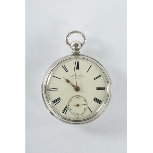 271 - A 19TH CENTURY SILVER OPEN FACE KEY-WIND POCKET WATCH BY THOMAS YATES OF PRESTON with cream enamel d... 